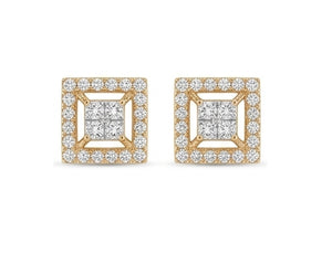 Bold 14K Gold Hexagonal Diamond Earrings | Geometric Halo Cluster Studs, Gross Wt: 3.3, Net Wt: 3.14, Diamond. Wt 0.8 Bold 14K Gold Hexagonal Diamond Earrings | Geometric Halo Cluster Studs, Gross Wt: 3.3, Net Wt: 3.14, Diamond. Wt 0.8