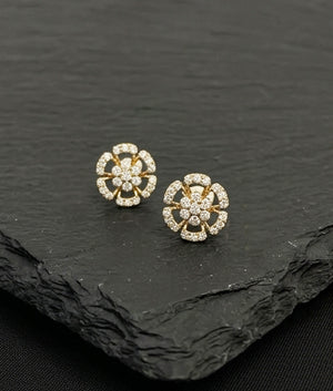 14KT Gold 6-Petal Daisy Diamond Studs | IGI Certified Floral, Gross Wt: 4.61, Net Wt: 4.316, Diamond. Wt 1.47 14KT Gold 6-Petal Daisy Diamond Studs | IGI Certified Floral, Gross Wt: 4.61, Net Wt: 4.316, Diamond. Wt 1.47