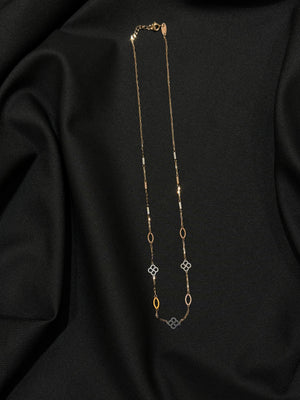 18K Gold Delicate Station Necklace with Floral Motifs - Elegant & Minimalist 18K Gold Delicate Station Necklace with Floral Motifs - Elegant & Minimalist