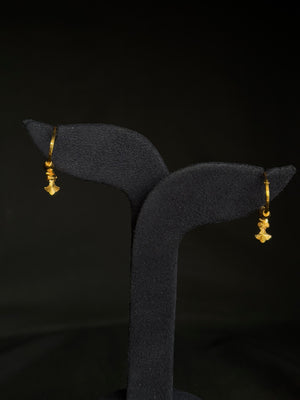 Traditional 22K Gold Triple Bead Drop Earrings | Fan Motif Gold Bali Traditional 22K Gold Triple Bead Drop Earrings | Fan Motif Gold Bali