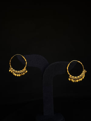 Elegant 22K Gold Hoop Earrings with Dangling Leaf Details Elegant 22K Gold Hoop Earrings with Dangling Leaf Details
