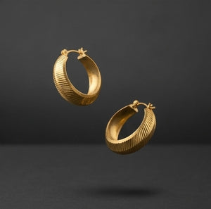 22K Yellow Gold Diamond-Cut Bali Earrings | Sparkle Finish Textured Hoops 22K Yellow Gold Diamond-Cut Bali Earrings | Sparkle Finish Textured Hoops
