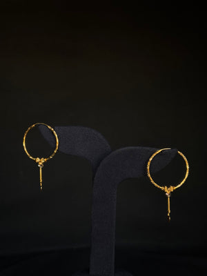 Elegant 22K Gold Hoop Earrings with Dangling Pendant Details. Elegant 22K Gold Hoop Earrings with Dangling Pendant Details.