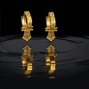 22K Gold Wide Band Ribbed Bali Earrings | Bold Vertical Textured Gold Hoops 22K Gold Wide Band Ribbed Bali Earrings | Bold Vertical Textured Gold Hoops