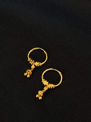 22K Gold Small Hoop Earrings with Dangler 22K Gold Small Hoop Earrings with Dangler