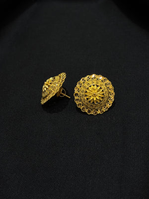 22K Gold Floral Stud Earrings - Intricate Traditional Design 22K Gold Floral Stud Earrings - Intricate Traditional Design