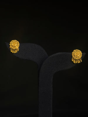 22K Gold Oval Stud Earrings with Dangling Beads. 22K Gold Oval Stud Earrings with Dangling Beads.