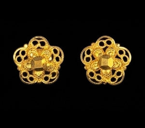 22K Gold Contemporary Fan Motif Earrings | Textured Geometric Gold Drops 22K Gold Contemporary Fan Motif Earrings | Textured Geometric Gold Drops