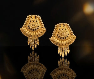 22K Gold Tiered Temple Style Drop Earrings | Traditional Granulated Gold Jewelry 22K Gold Tiered Temple Style Drop Earrings | Traditional Granulated Gold Jewelry
