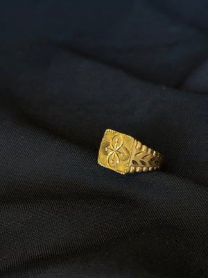 22K Gold Men's Signet Ring with Stylized Floral & Textured Detailing - Classic & Elegant 22K Gold Men's Signet Ring with Stylized Floral & Textured Detailing - Classic & Elegant