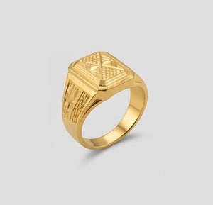 Gents Pyramid Texture Gold Signet | 22K Geometric Statement Ring Gents Pyramid Texture Gold Signet | 22K Geometric Statement Ring