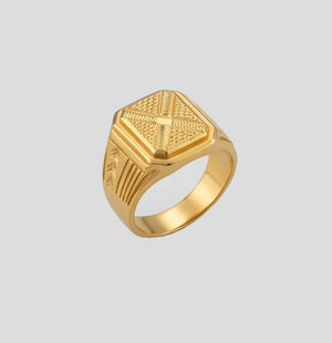 Gents X-Pattern Gold Signet Ring | 22K High-Polish Statement Gents X-Pattern Gold Signet Ring | 22K High-Polish Statement