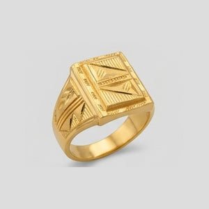 Gents Dual-Triangle Gold Signet | 22K Linear Etched Ring Gents Dual-Triangle Gold Signet | 22K Linear Etched Ring