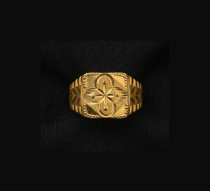 Gents Hand-Engraved Gold Shield Ring | 22K Abstract Pattern Signet Gents Hand-Engraved Gold Shield Ring | 22K Abstract Pattern Signet