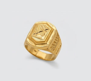 Gents Rectangular Radial Etched Gold Ring | 22K Artisan Signet Gents Rectangular Radial Etched Gold Ring | 22K Artisan Signet