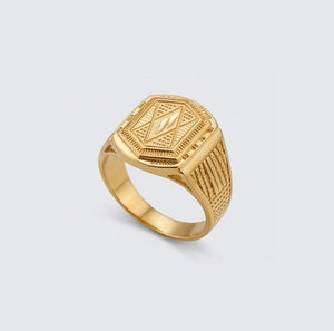 Gents Triple-Row Textured Gold Ring | 22K Multi-Band Signet Style Gents Triple-Row Textured Gold Ring | 22K Multi-Band Signet Style