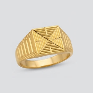 Gents Diamond-Pattern 22K Gold Ring | Engraved Geometric Signet Gents Diamond-Pattern 22K Gold Ring | Engraved Geometric Signet