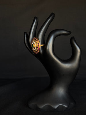 22K Gold Jadau and Gemstone Ring with Pearl Accents - Traditional Indian Design 22K Gold Jadau and Gemstone Ring with Pearl Accents - Traditional Indian Design
