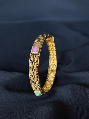 22K Gold Bangle Set with Colorful Gemstone Accents 22K Gold Bangle Set with Colorful Gemstone Accents