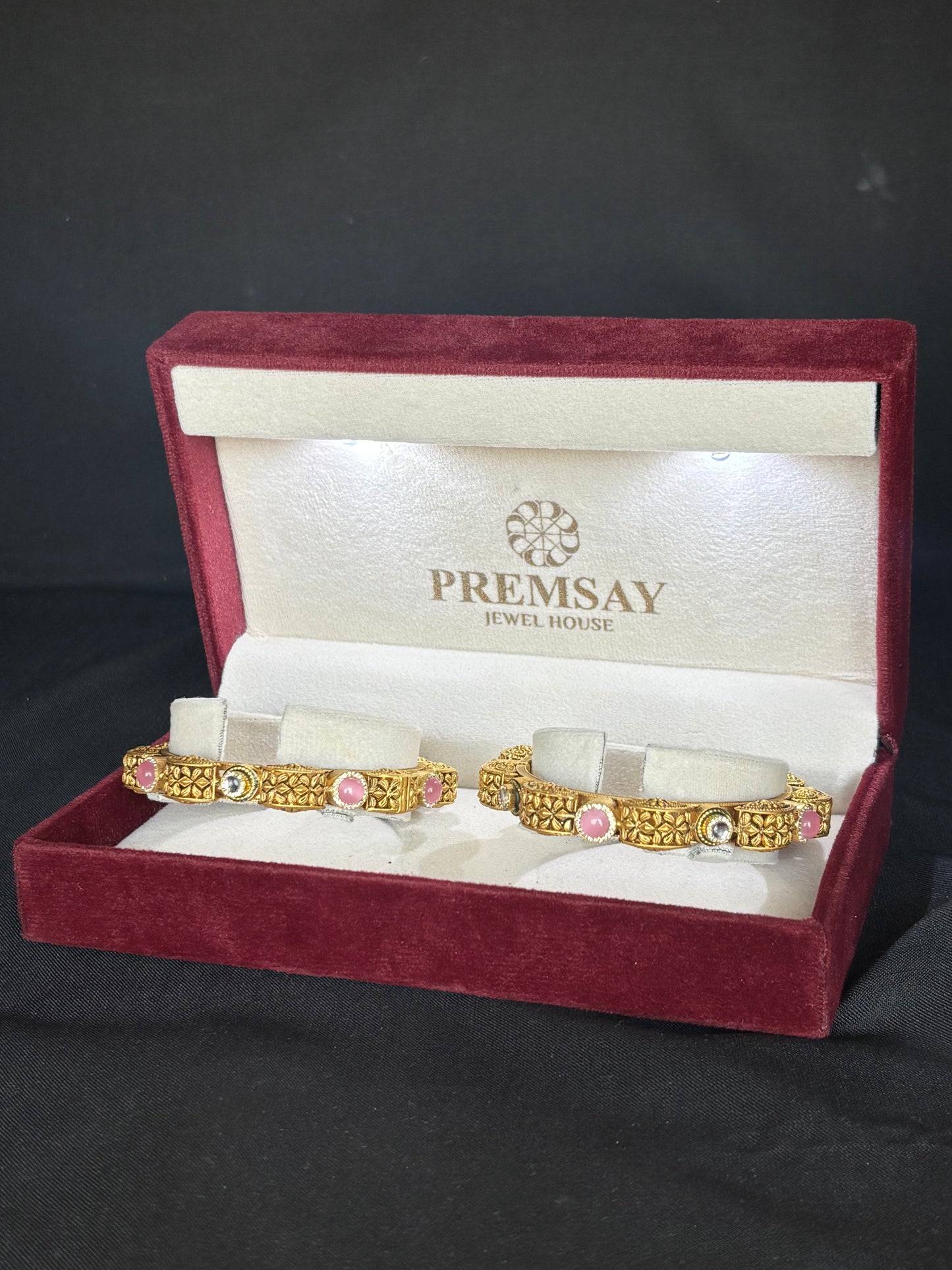 22K Gold Antique Bangles with Ruby and CZ Accents