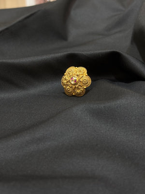 22K Gold Antique Finger Ring with Intricate Filigree Design & Ruby Stone 22K Gold Antique Finger Ring with Intricate Filigree Design & Ruby Stone