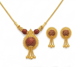 Elegant 22K Gold Teardrop Pendant Set | Textured Bridal Jewelry Elegant 22K Gold Teardrop Pendant Set | Textured Bridal Jewelry