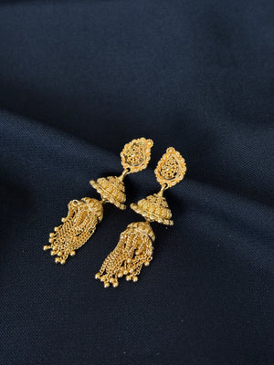 22K Yellow Gold Mesh Texture Latkan Earrings | Traditional Beaded Tassel Drops 22K Yellow Gold Mesh Texture Latkan Earrings | Traditional Beaded Tassel Drops