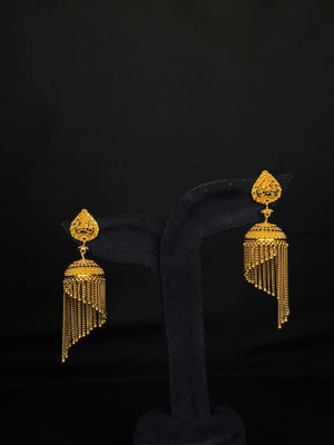 22K Gold Chain Tassel Jhumka Earrings - Elegant and Timeless 22K Gold Chain Tassel Jhumka Earrings - Elegant and Timeless