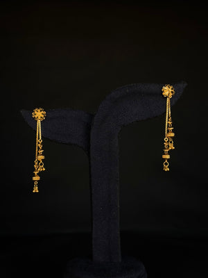 22KT Gold "Sui Dhaga" Style Drop Earrings with Floral Studs - Delicate & Traditional 22KT Gold "Sui Dhaga" Style Drop Earrings with Floral Studs - Delicate & Traditional