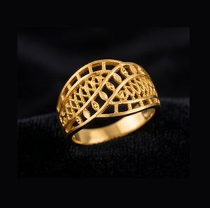 Lady's 22K Gold Star-Burst Ring | Hand-Etched Geometric Statement Lady's 22K Gold Star-Burst Ring | Hand-Etched Geometric Statement