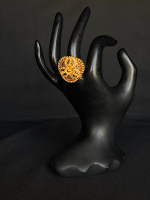 22K Gold Floral Cocktail Ring with Enamel Accents - Bold & Vibrant Design 22K Gold Floral Cocktail Ring with Enamel Accents - Bold & Vibrant Design