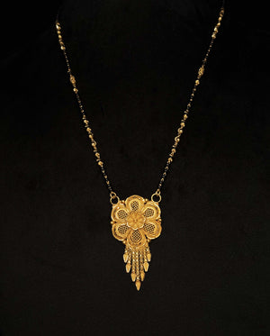 22K Gold and Black Bead Mangalsutra with Floral Pendant 22K Gold and Black Bead Mangalsutra with Floral Pendant
