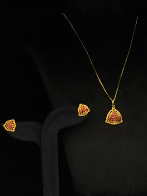 22K Gold Red Enamel Pendant and Earrings Set with Intricate Design 22K Gold Red Enamel Pendant and Earrings Set with Intricate Design
