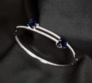 Sapphire Heart Dual-Row 92.5 Sterling Silver Bangle Sapphire Heart Dual-Row 92.5 Sterling Silver Bangle