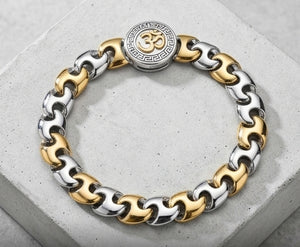 Two-Tone Sacred Om Sterling Silver Gents Bracelet Two-Tone Sacred Om Sterling Silver Gents Bracelet