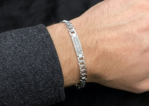 Greek Fretwork Curb Link Sterling Silver Gents Bracelet Greek Fretwork Curb Link Sterling Silver Gents Bracelet