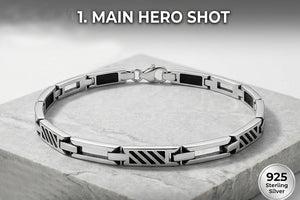 Modern Grid-Etch Sterling Silver Gents Bar Bracelet Modern Grid-Etch Sterling Silver Gents Bar Bracelet