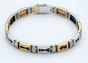 Grandmaster Two-Tone Chess Motif Sterling Silver Gents Bracelet Grandmaster Two-Tone Chess Motif Sterling Silver Gents Bracelet