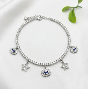 Celestial Crescent & Star Sterling Silver Charm Bracelet Celestial Crescent & Star Sterling Silver Charm Bracelet