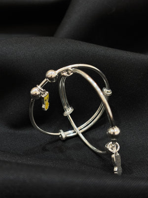 92.5 Sterling Silver Baby Bangles with Cute Kitty Charms – Adjustable & Lightweight 92.5 Sterling Silver Baby Bangles with Cute Kitty Charms – Adjustable & Lightweight