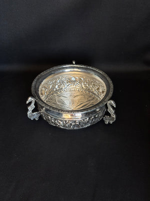 92.5 Sterling Silver Decorative Bowl with Animal Handles - Hand-Engraved 92.5 Sterling Silver Decorative Bowl with Animal Handles - Hand-Engraved