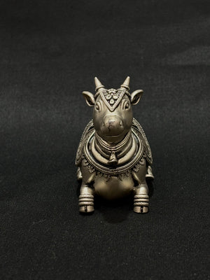Silver Nandi Murti With Matte Finish Silver Nandi Murti With Matte Finish