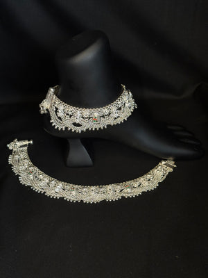 92.5 Sterling Silver Bridal Payal (Anklets) - Intricate Design 92.5 Sterling Silver Bridal Payal (Anklets) - Intricate Design