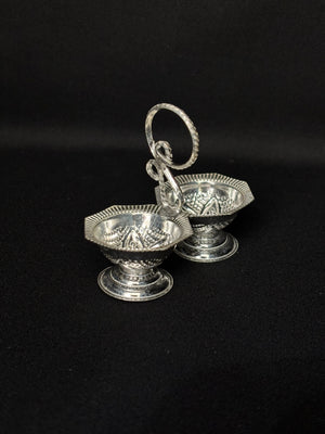 92.5 Sterling Silver Haldi Kumkum Set / Chopra - Dual Compartment Pooja Accessory 92.5 Sterling Silver Haldi Kumkum Set / Chopra - Dual Compartment Pooja Accessory