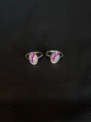 92.5 Sterling Silver Round Toe Rings with Pink Stone Accents - Adjustable Band 92.5 Sterling Silver Round Toe Rings with Pink Stone Accents - Adjustable Band