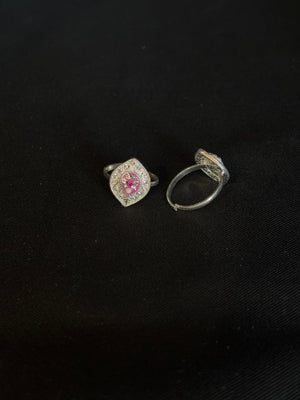 92.5 Sterling Silver Diamond-Shaped Toe Rings with Pink Stone Accents - Adjustable Band 92.5 Sterling Silver Diamond-Shaped Toe Rings with Pink Stone Accents - Adjustable Band