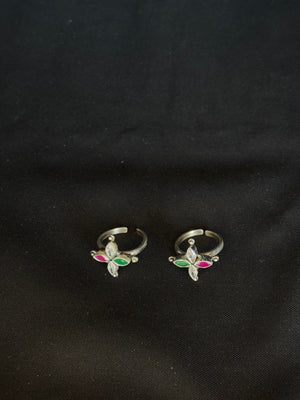 92.5 Sterling Silver Floral Toe Rings with Colorful Stone Accents - Adjustable Band 92.5 Sterling Silver Floral Toe Rings with Colorful Stone Accents - Adjustable Band