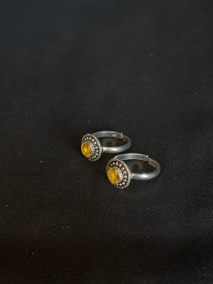 92.5 Sterling Silver Toe Rings with Yellow Stone Accents - Adjustable Band 92.5 Sterling Silver Toe Rings with Yellow Stone Accents - Adjustable Band