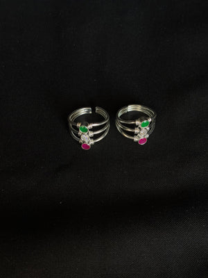 92.5 Sterling Silver Toe Rings with Colorful Stone Accents - Adjustable Band 92.5 Sterling Silver Toe Rings with Colorful Stone Accents - Adjustable Band