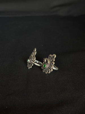 92.5 Sterling Silver Peacock Stud Earrings with Green Stone Accents - Traditional Indian Jewelry 92.5 Sterling Silver Peacock Stud Earrings with Green Stone Accents - Traditional Indian Jewelry